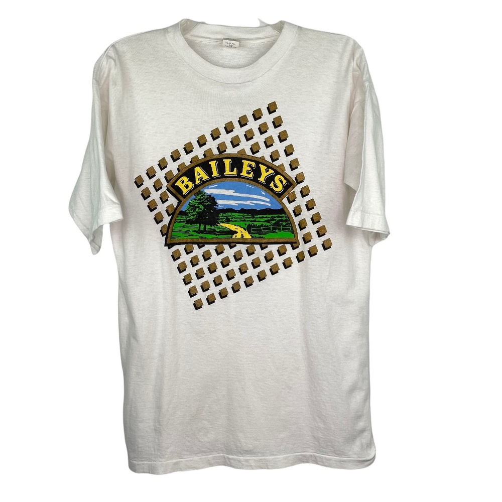 Baileys Ivory Print Crew Neck T-Shirt Men's Sz One Size (see measurements)